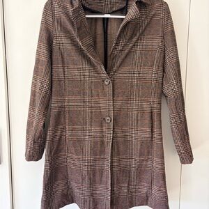 Plaid Trench Coat in Brown and Tan